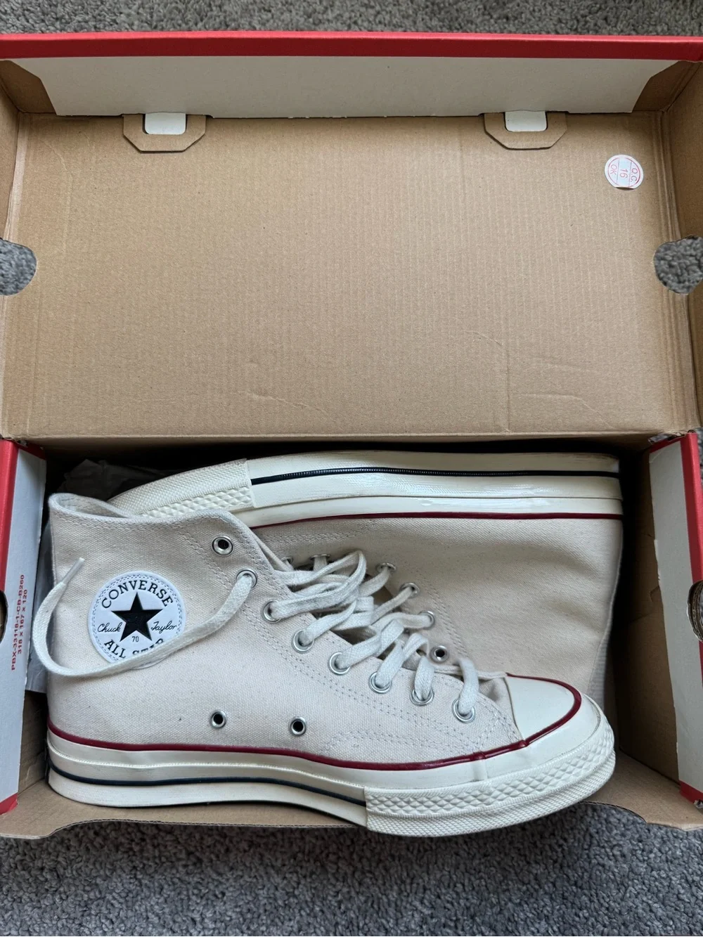 Converse High Top Sneakers - Cream with Red Stripe